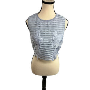Ted Baker Womens Size 2 Blue Sheer Floral Embroidered Crop Top Elegant
